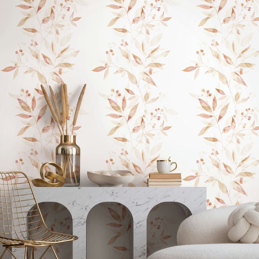 Icke-vävd tapet blad blommor natur matt i vit beige