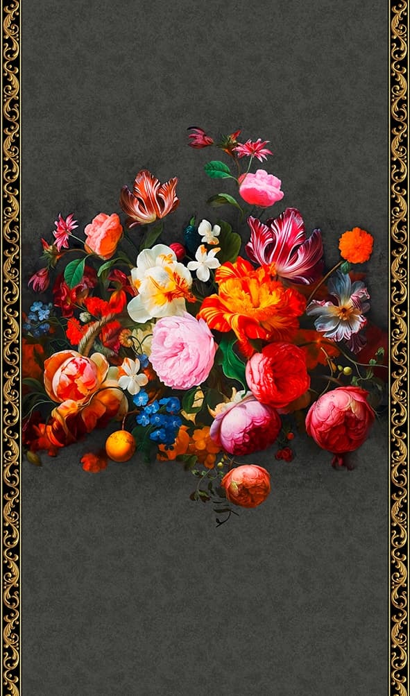 Fototapet med blommigt motiv Floral Classic, Romantic matt i svart 2,70 x 1,59m