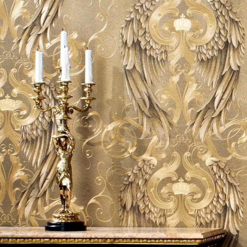 Icke-vävd tapet vingar, kronor ornamental klassiker i guld