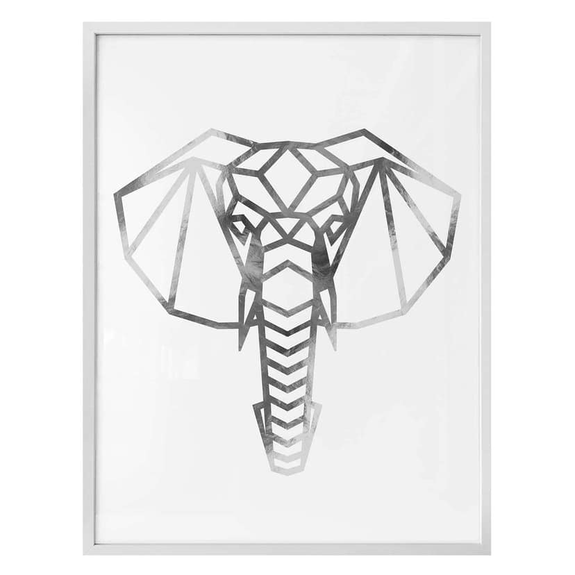 Poster - Elefanthuvud i origami - silverlook