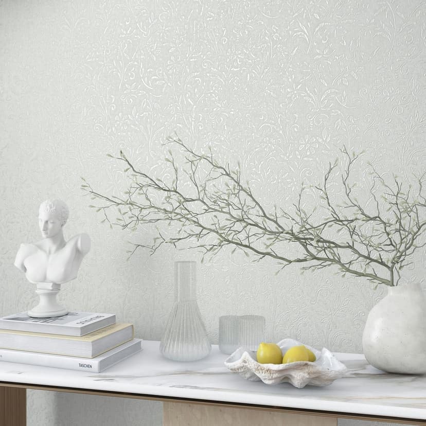 Non-woven tapet i vitt bladmotiv blommig natur