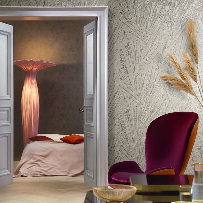 Non-woven tapet med glans och fläkt utseende beige, pärlstruktur