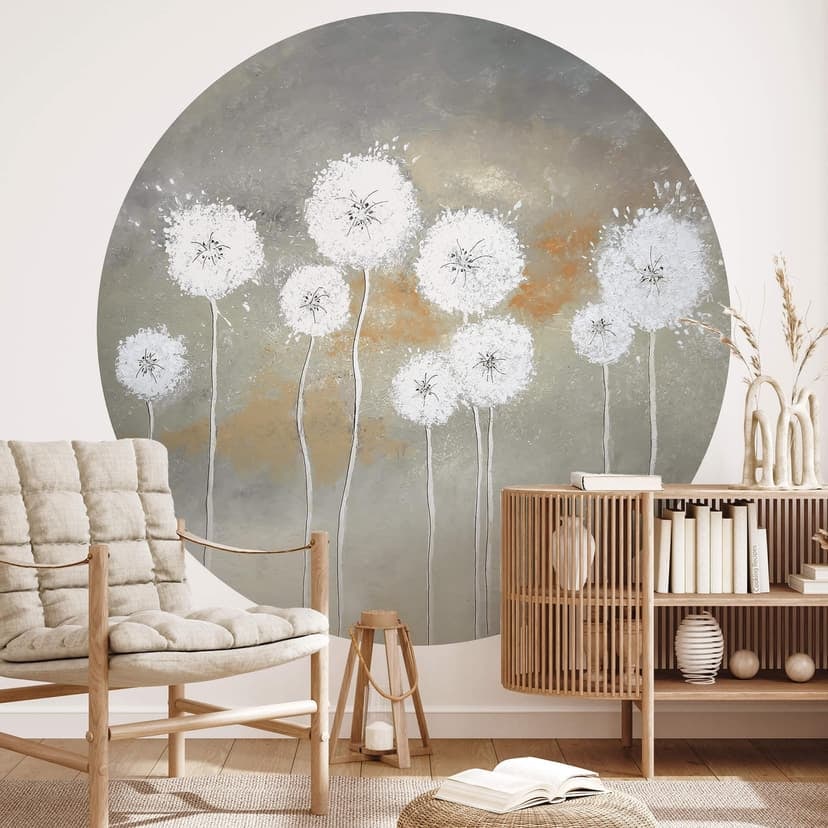 Fototapet med blommor - vita maskrosor runda - Melz - non-woven tapet/självhäftande non-woven tapet