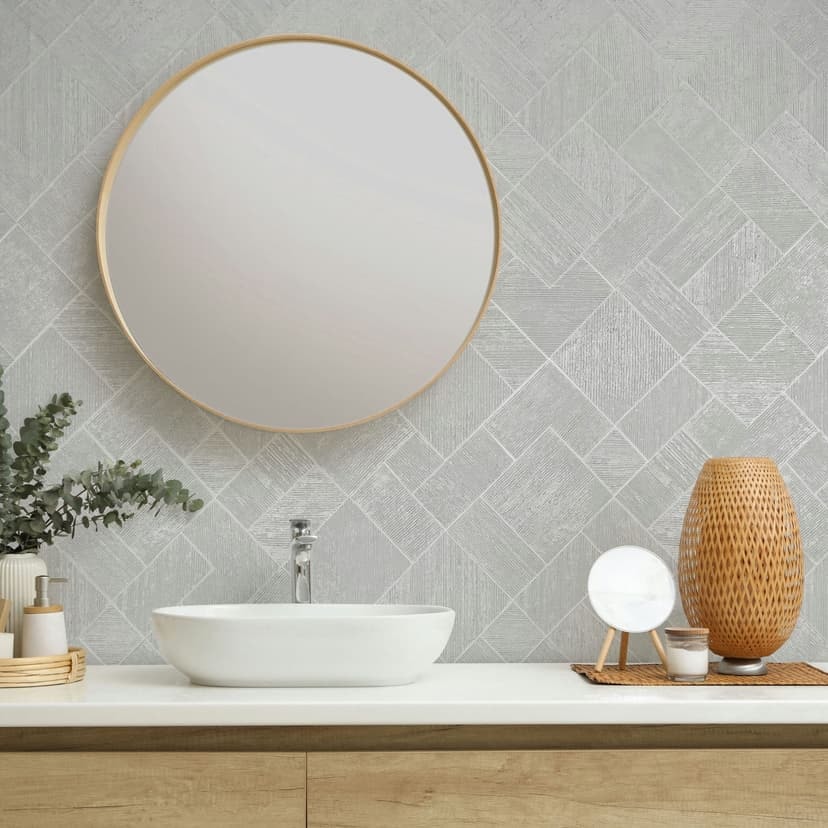 Non-woven tapet i vitt rutigt, diamantmönster grafiskt geometriskt