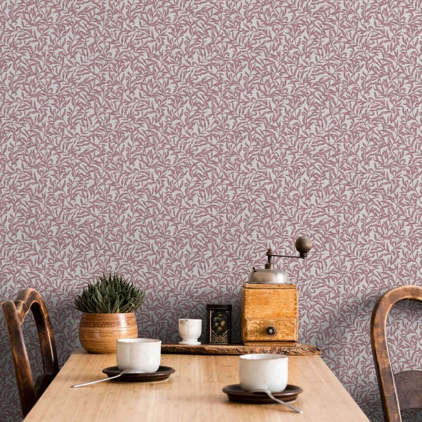 Icke-vävd tapet blad, bladmotiv blommig natur i rött