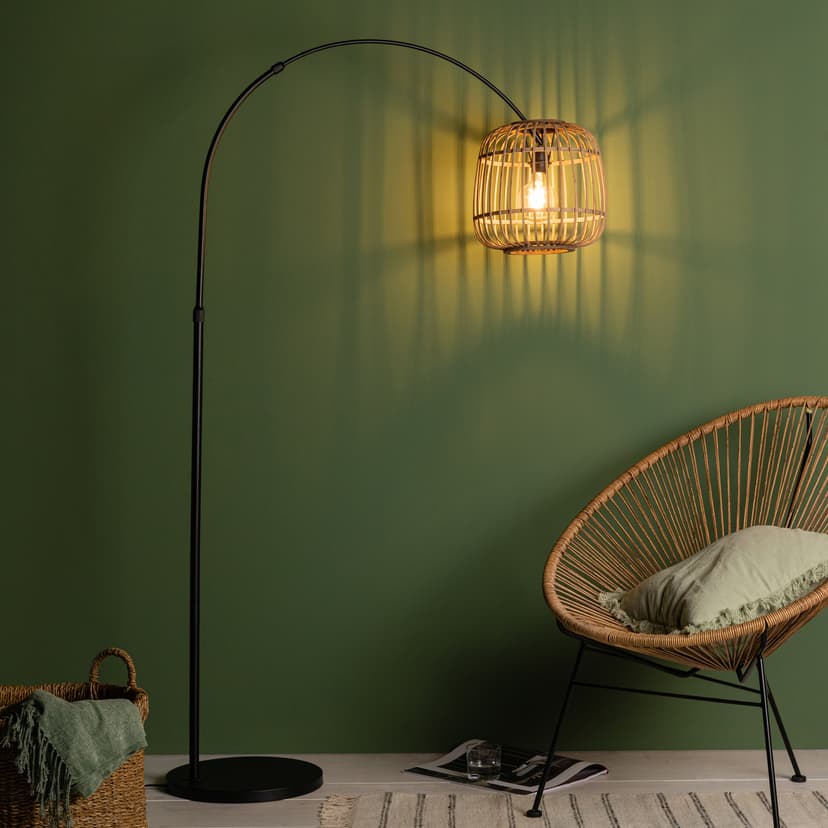 Bogenstandleuchte Lucas 4 Braun, 40W, 171 x 36 cm, Rattan Innenleuchte