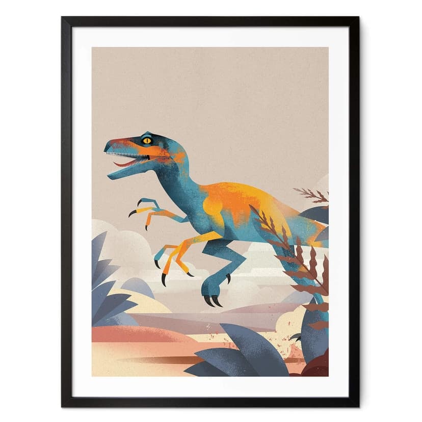 BarnPoster dinosaurie - Velociraptor - Brun