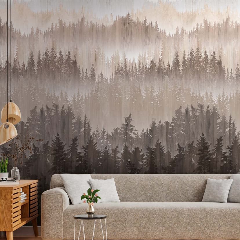 Fototapet skog brun beige non-woven tapet träd tapeter för vardagsrum, sovrum