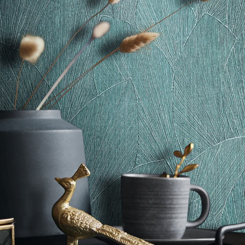 Non-woven tapet med texturerat bladmotiv grön blommig