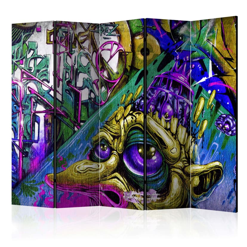 Paravent Raumteiler - Goblinstadt , 5-teilig - 225x172 cm