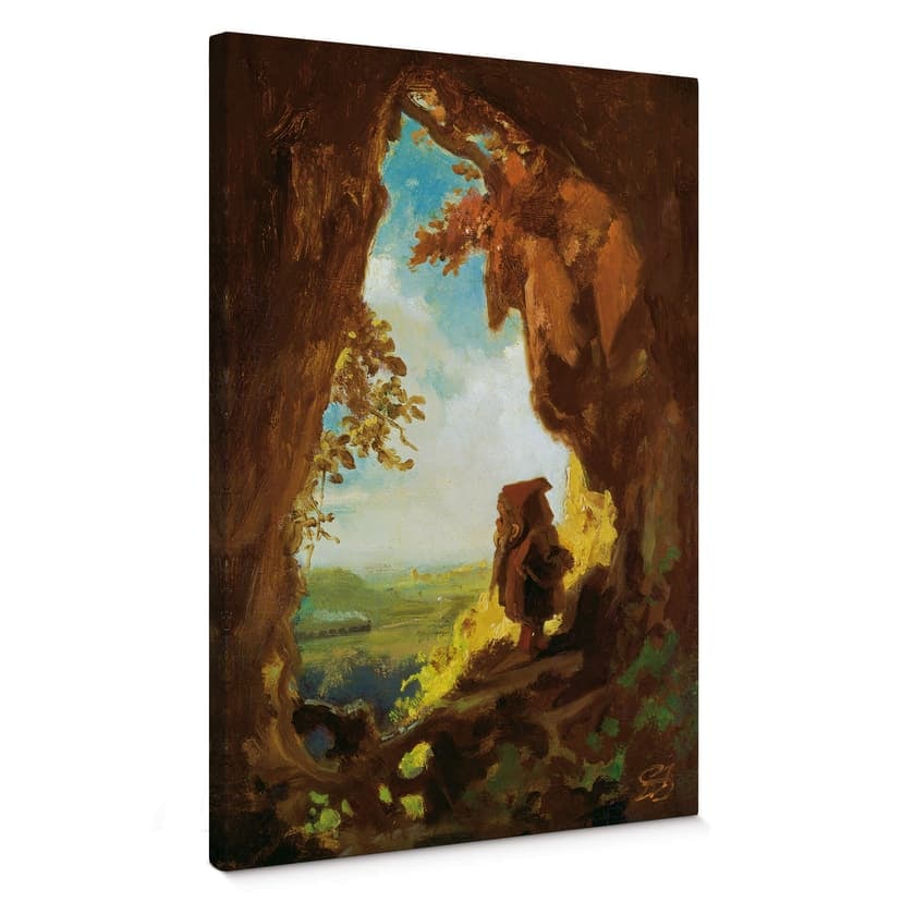 Canvastavla Spitzweg - Gnom, tittar på järnväg