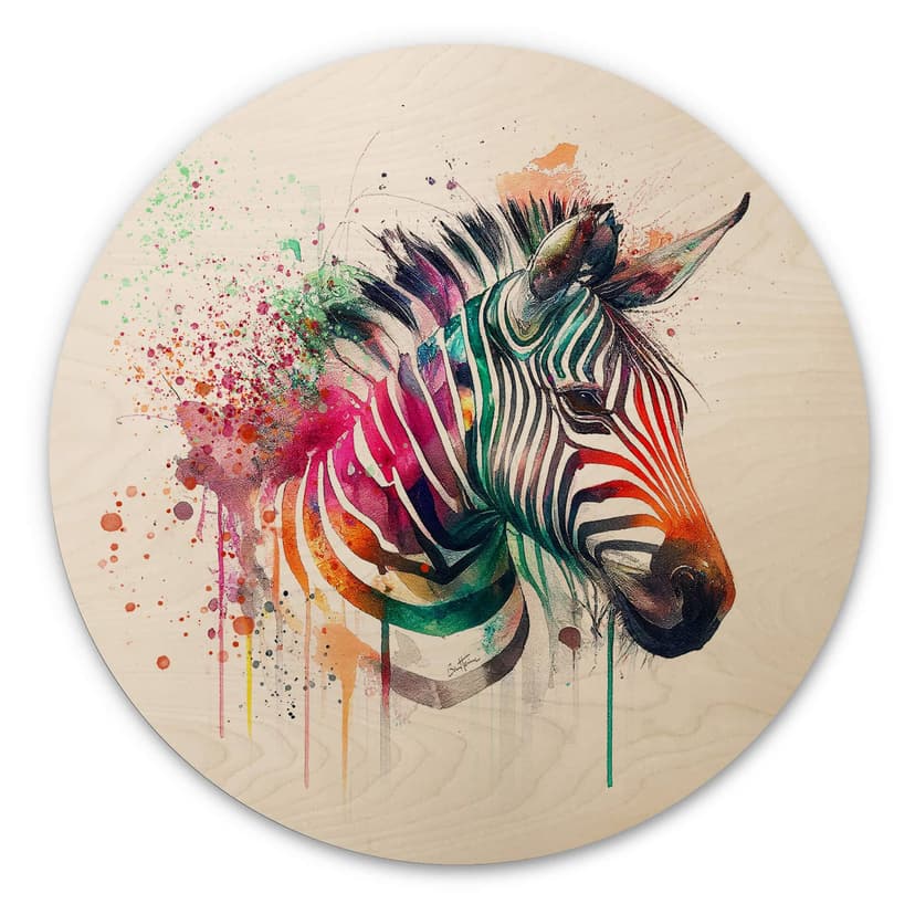 Heine Trätavla - Regnbågszebra - Rund