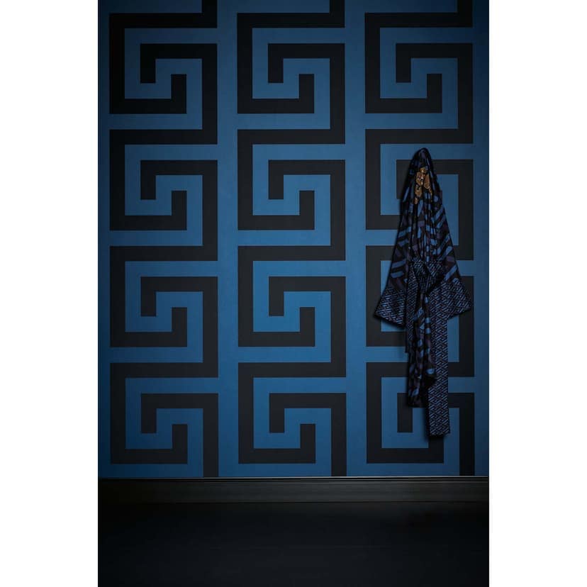 Versace Home Blå svart Meander Prov Designer lyxig non-woven tapet