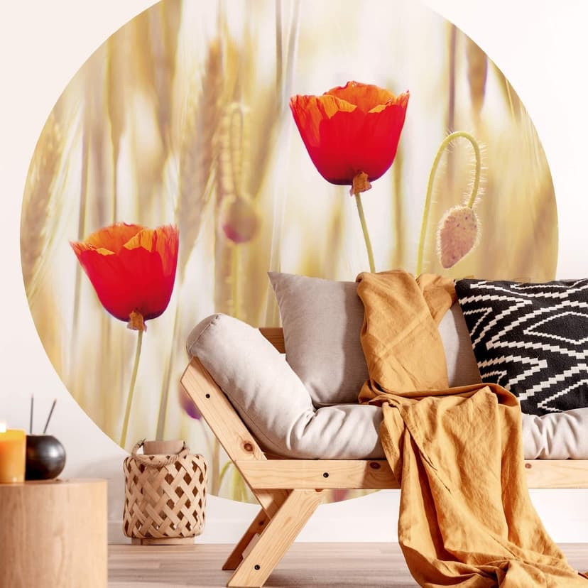Fototapet Poppies - Rund - non-woven tapet/självhäftande non-woven tapet