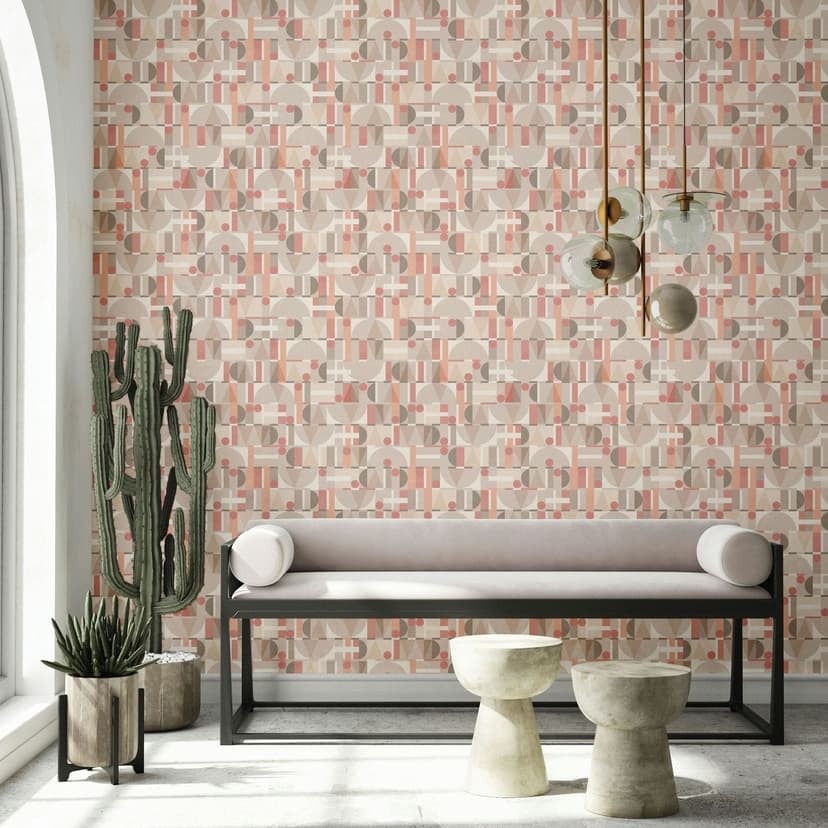 Non-woven tapet i grått beige rött moderna former grafiska geometriska