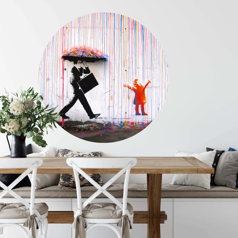 Wallsticker Banksy - Färgat regn - Rund