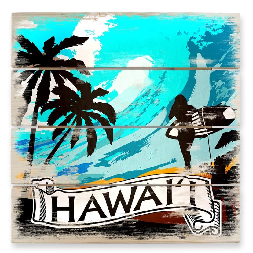 Trätavla Hawaii - Serietidning - 40x41,5 cm