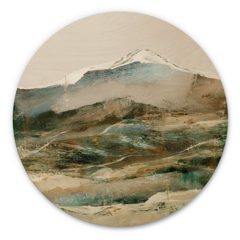 Trätavla berg abstrakt - Hobday - Rund