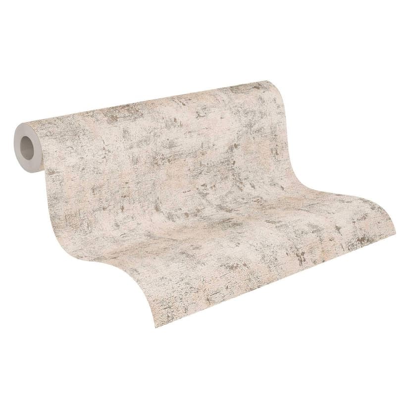 Non-woven tapet i raffia-look beige vit guld - strukturerad metallisk tapet - strukturerad tapet