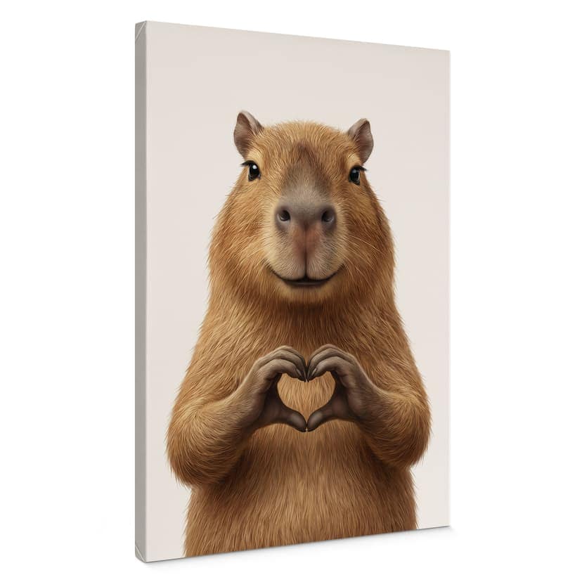 Canvastavla Capybara med hjärthand