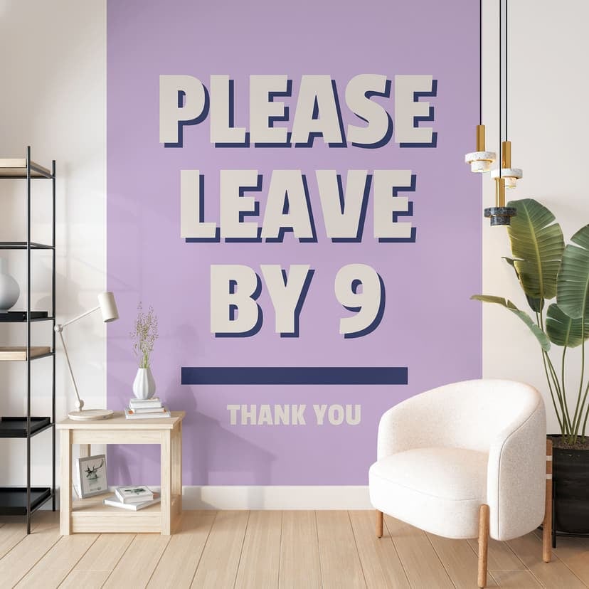 Vänligen lämna senast 9 - Fototapet med slogan - Fritsch