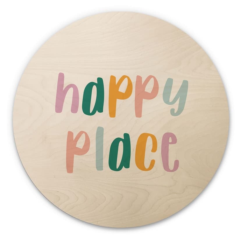 Trätavla Happy place - rund