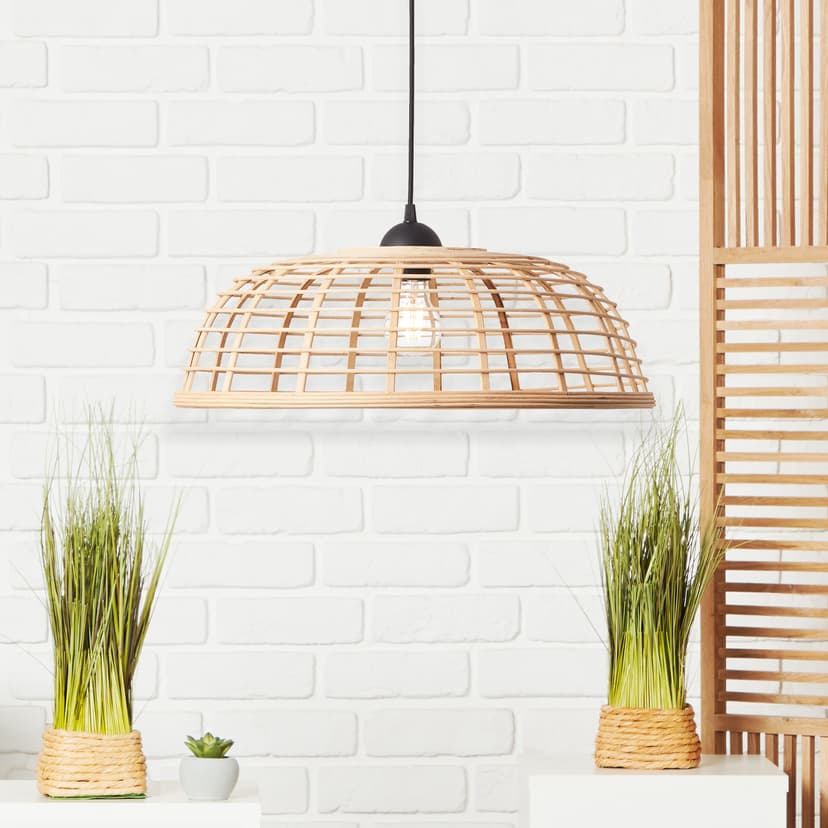 Pendelleuchte Elma 1 Braun, 40W, 130 x 48 cm, Bambus Pendelleuchte