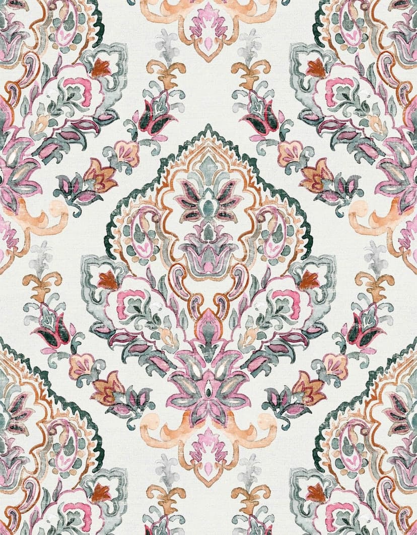 Fototapet med motiv boho ornament i pastell med blommig medaljong 3,4 x 2,65 m