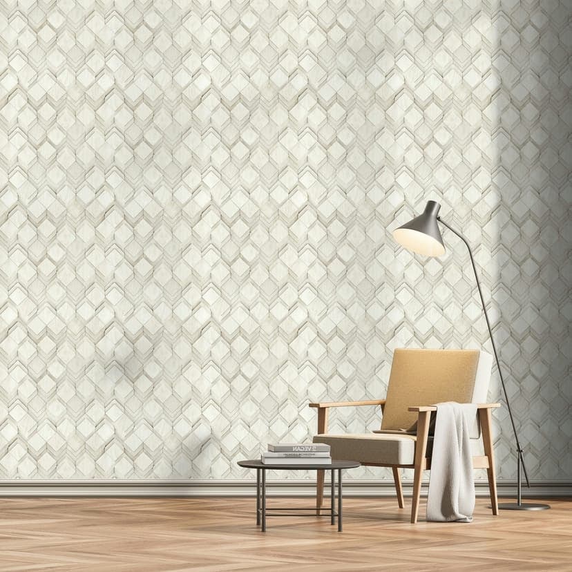 Non-woven tapet i vitt, grå rombillusion 3D-look modern