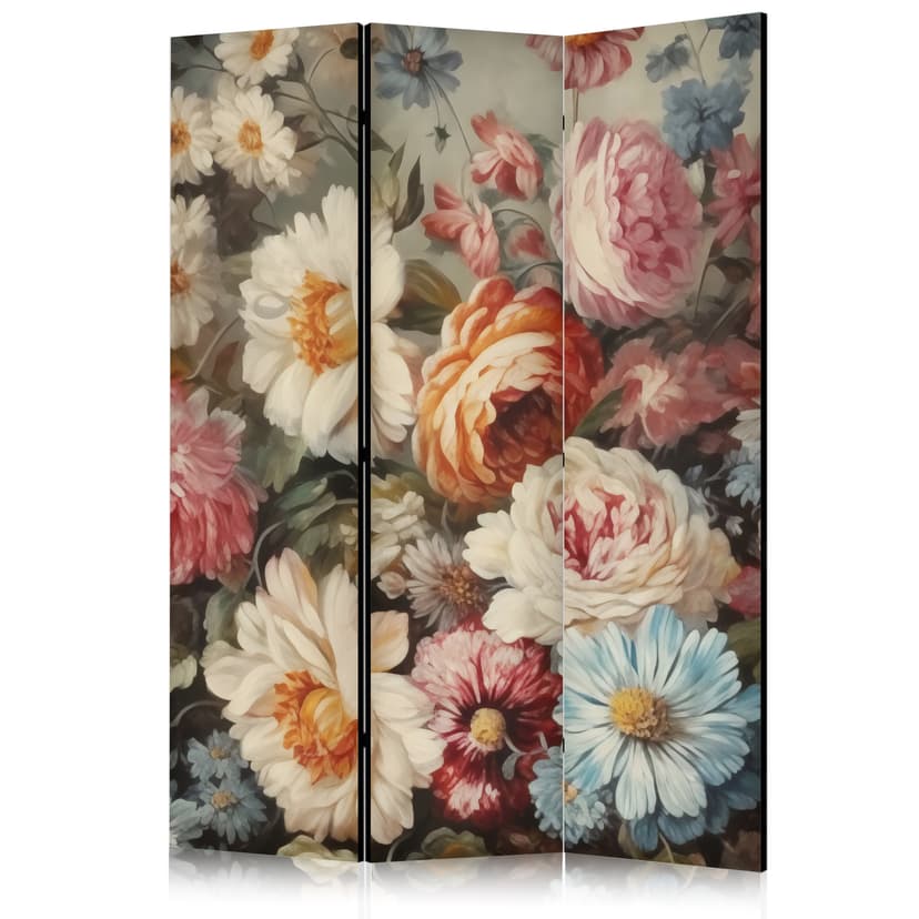 Paravent, Raumteiler freistehend, Trennwand - Scent of Nature - Beautiful Garden Flowers in Pastel