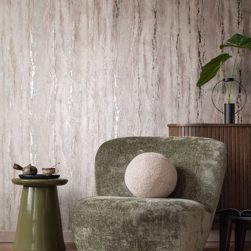 Non-woven tapet med en blank, grov struktur grå, beige gipslook