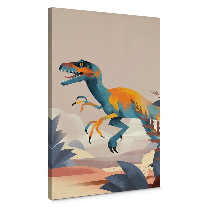 Canvastavla barnrum - Velociraptor - Brun