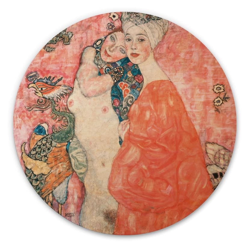 Trätavla med kvinnokonst - Klimt - Die Freundinnen - Rund