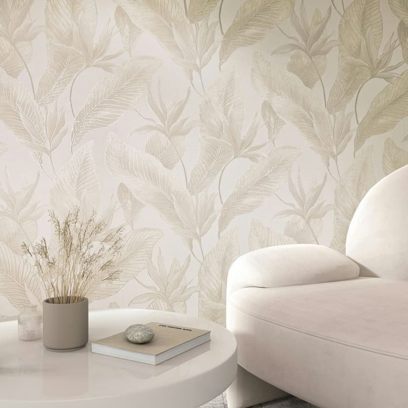 Icke-vävd tapet blommor, blad blommig natur i beige