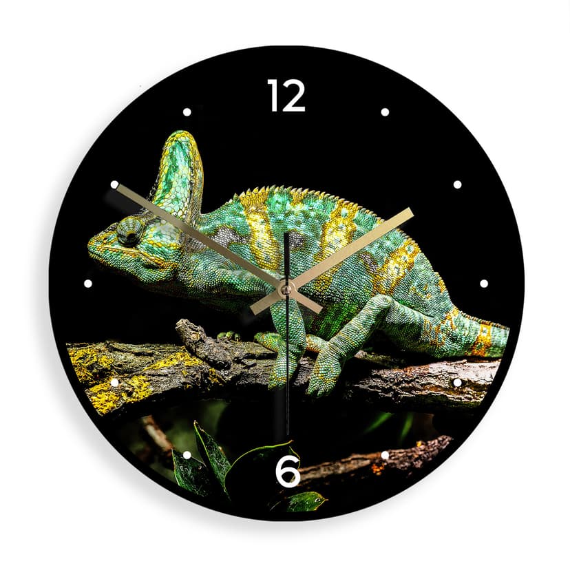 Väggklocka i glas - Chameleon - Brun - Ø 30 cm