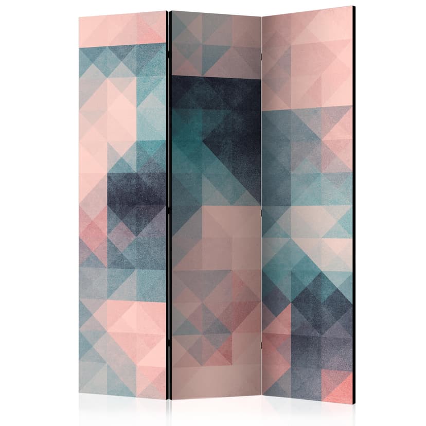 Paravent Raumteiler - Pixel Labyrinth (Grün und Rosa), 3-teilig