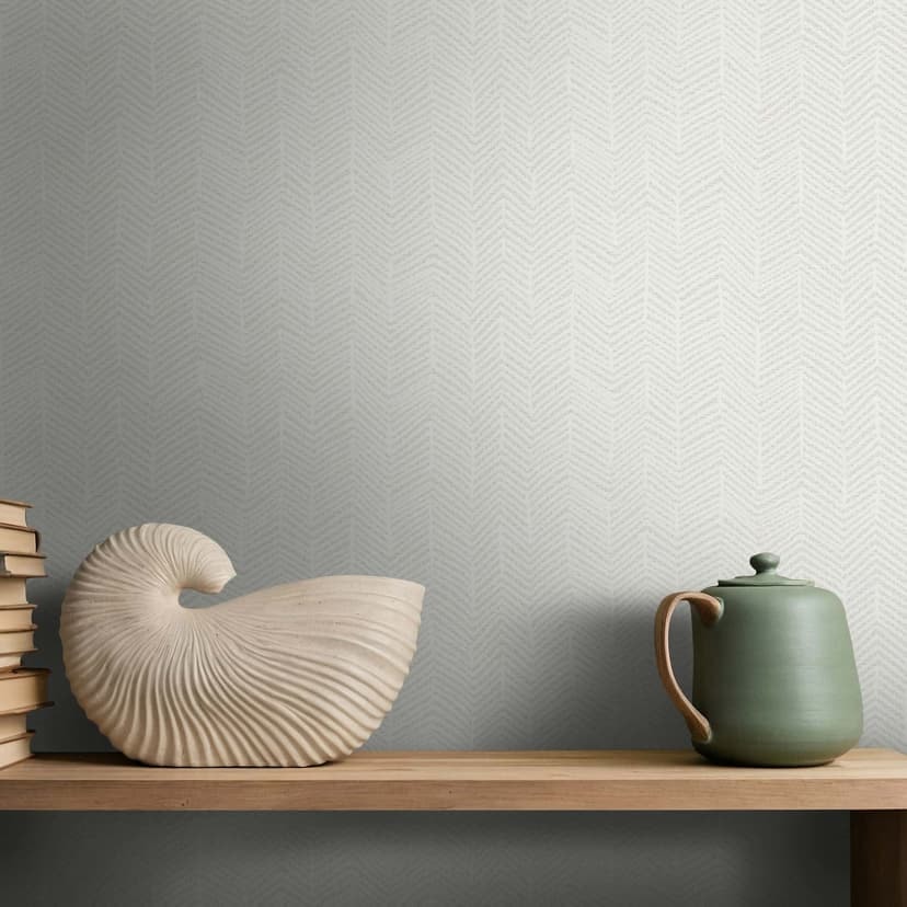 Icke-vävd tapet fiskbensmönster, 3D-look grafisk modern i vitt