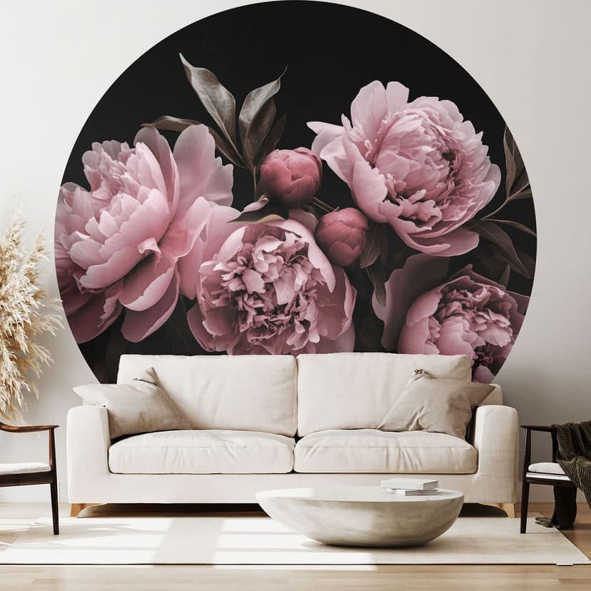 Peonies rose fototapet - blommig tapet rund - Haase - non-woven tapet/självhäftande non-woven tapet