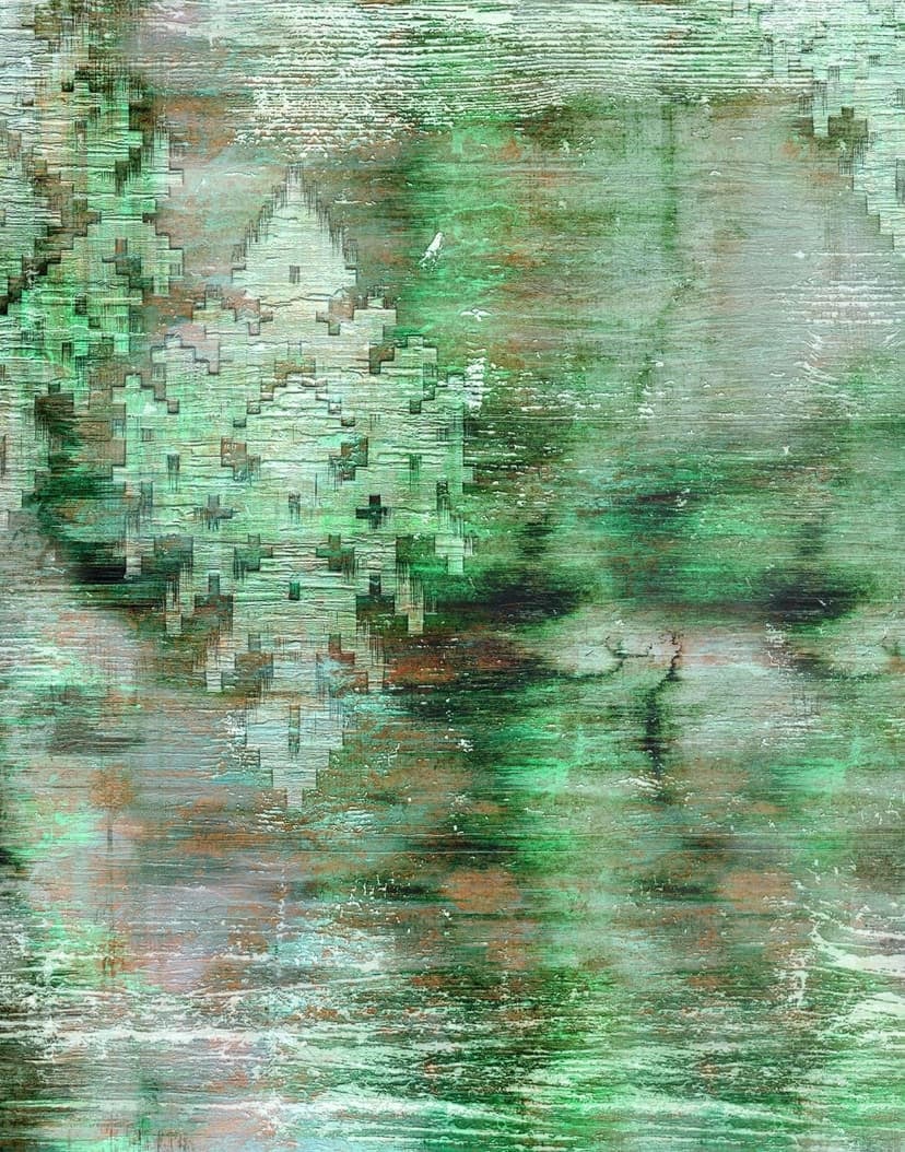 Fototapet Abstrakt ornamentalt mönster i petroleumsgrönt och rost 2,7 x 2,12 m