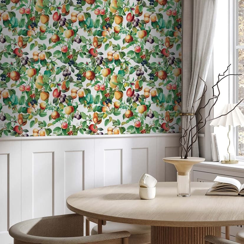 Icke-vävd tapet frukter, blad blommig natur matt i svart