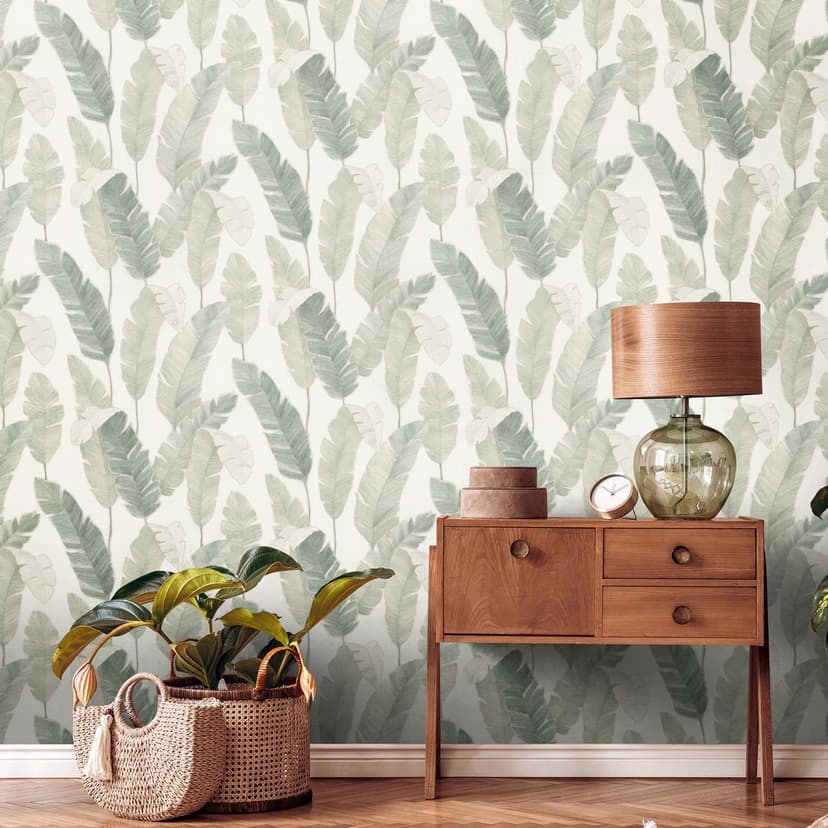 Tapet löv grön vit djungel non-woven tapet palm träd prov tapet
