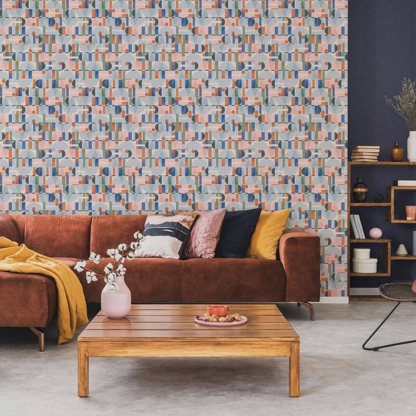 Non-woven tapet i grönt blått orange moderna former grafiska geometriska