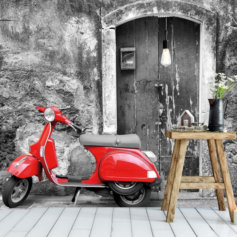 Fototapet med röd scooter - 384x260 cm