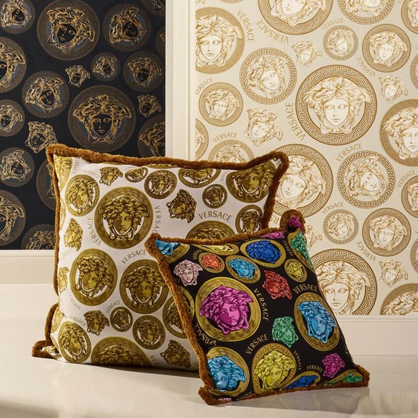 Versace Home Tapete Gold Weiß Luxus Vliestapete Medusa Kopf Designer Mustertapete