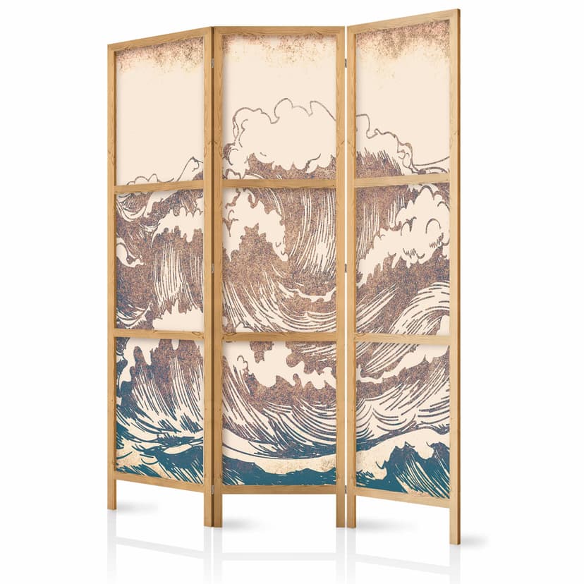 Japanischer Paravent Raumteiler - Turbulent Ocean, 3-teilig
