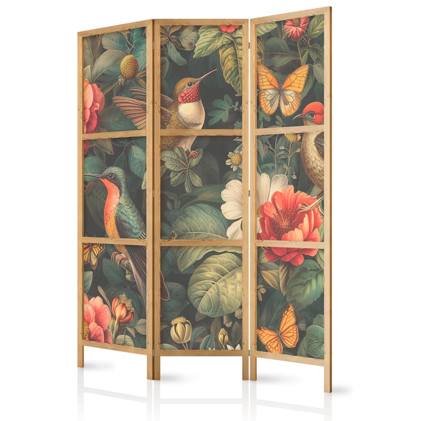 Japanischer Paravent Raumteiler - In the Botanical Garden - Colorful Illustration, 3-teilig