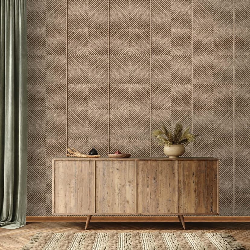 Icke-vävd tapet trä, geometriskt träutseende geometriskt, lantlig matt i beige