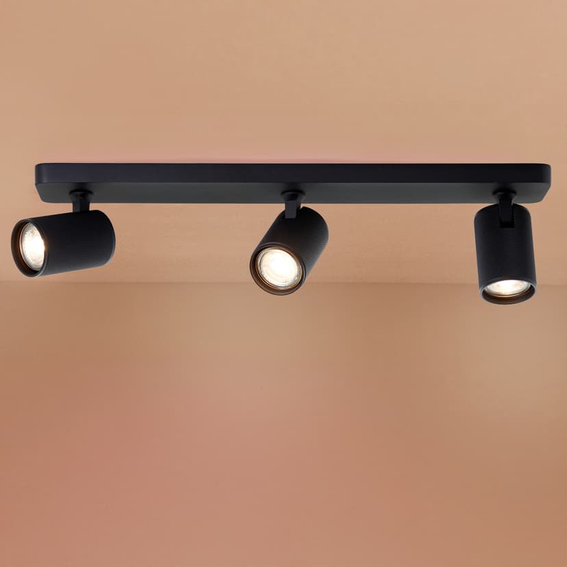 Spotbalken Leonardo 3 Schwarz, 105W, 12,1 x 53 cm, Metall Dreifacher deckenstrahler