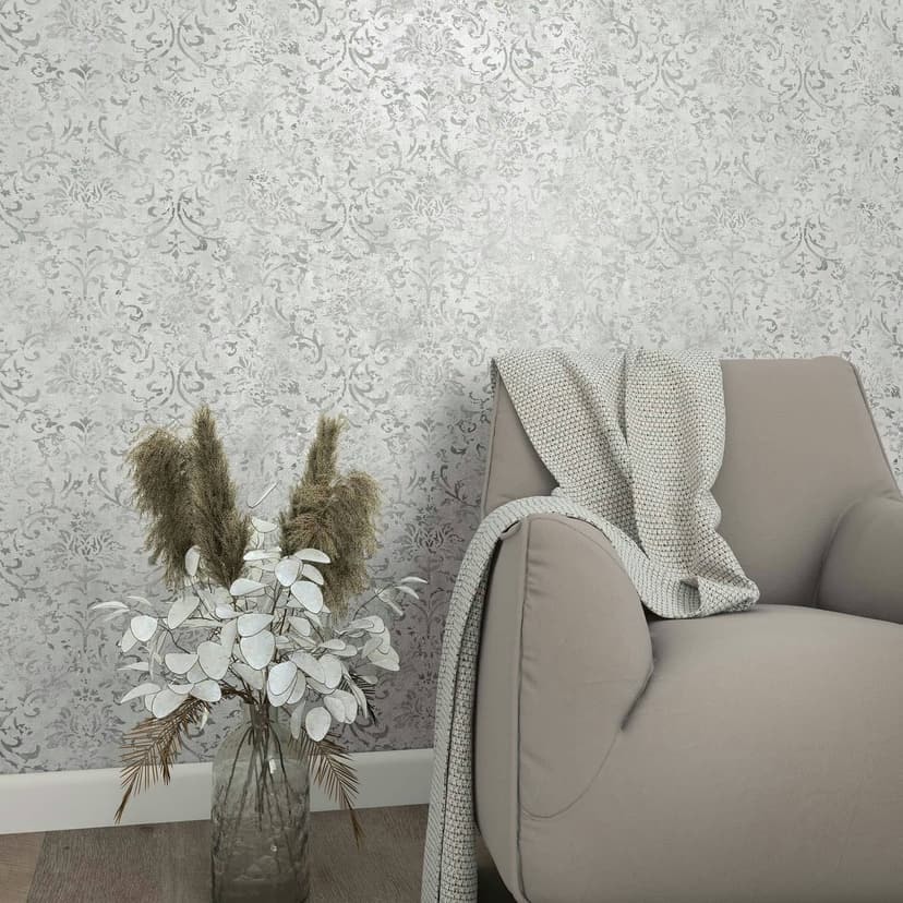 Non-woven tapet med ornamental betonglook grå ornament
