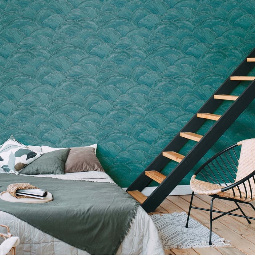 Design tapet vågor blå, silver - modern non-woven tapet för sovrum, hall, vardagsrum